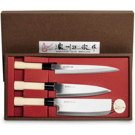 Zestaw 3 noży japońskich Houcho - Sashimi + Santoku + Nakiri - Satake Cutlery